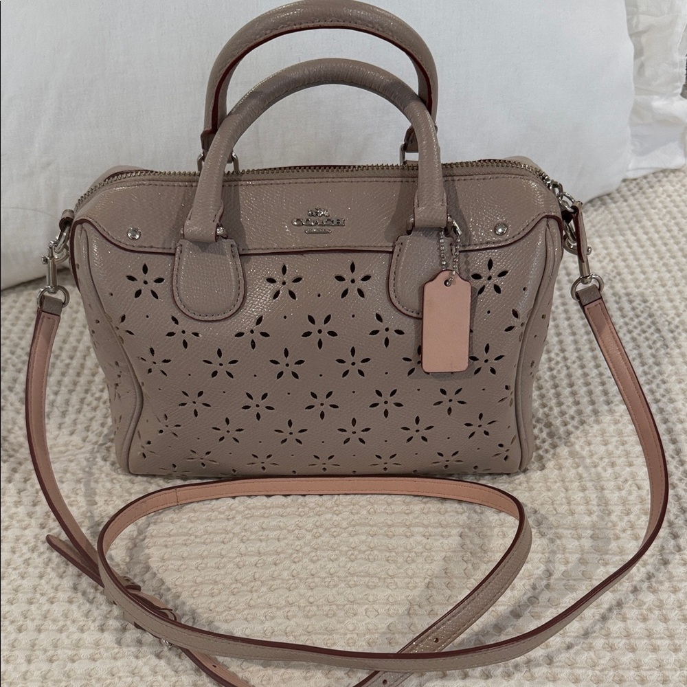 Coach Perforated Leather Satchel in Taupe